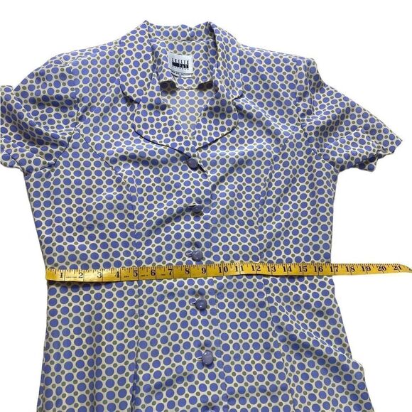Leslie Fay 1980s Vtg maxi dress blue polka dot w/ short sleeves Summer Flowy - Picture 7 of 11
